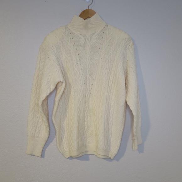 Vintage‎ Ann Taylor Cable Knit Wool Sweater Turtleneck Ivory Cream - Picture 12 of 12